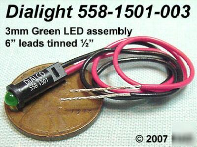3MM green snap-in panel mount leds - long leads