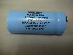 Mallory 2900UF 50V 85C computer grade elec. capacitor
