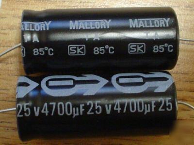 New 25 pcs mallory 25V 4700UF axial capacitors 