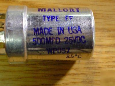 2 mallory 25V 500UF single section twistlock capacitor