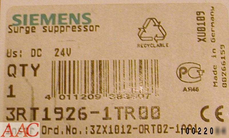 Siemens surge supressor #3RT1926-1TR00 contactor relay