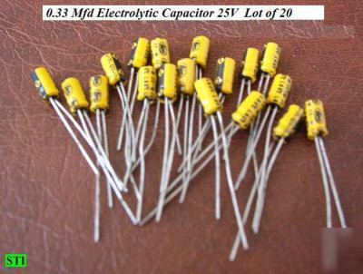 20 pcs 0.33UF .33MFD electrolytic capacitors 25V radial