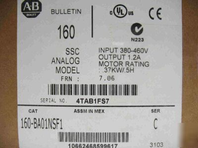 Allen bradley 160-BA01NSF1P1 frequency drive Â½hp 480V3P