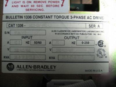 Ab allen bradley 1336-B025-FA2-L3 constant torque 25 hp