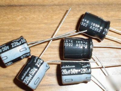 New 100 nichicon 50V 220UF hi temp radial capacitors 