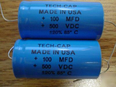 New 25PCS tech-cap 500V 100UF hi volt axial capacitors 