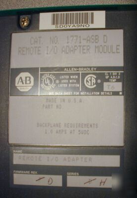 Allen bradley 1771-asb (series d) ser h firm d