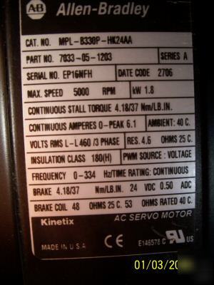 Allen bradley kinetix ac servo motor mpl-B330P-HK24AA 