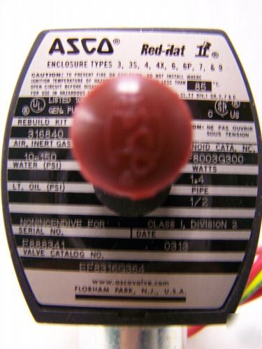 Asco red-hat valve EF8316G364-24VDC 3 way solenoid vlv