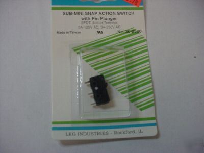 Sub-mini snap action switch w/ pin plunger, ( qty 5 )