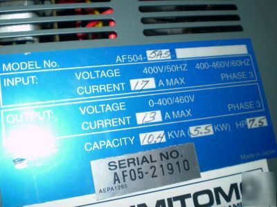 Sumitomo af-500 transistor inverter 7-1/2HP AF504-5A5