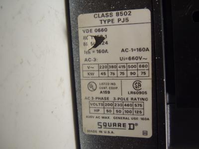 Reversing square d contactor class 8502 type PJ5-11L
