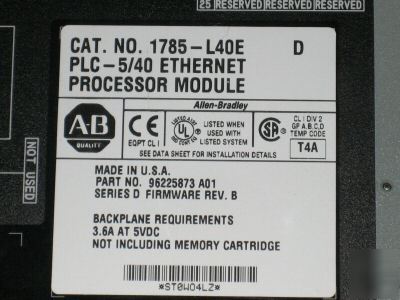 Allen bradley 1785-L40E series d ethernet processor