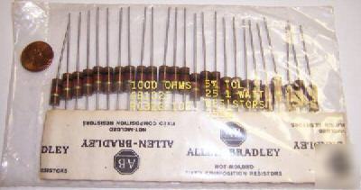 Lot of 50 allen bradley 91K ohm, 1/4 watt, 5% resistors