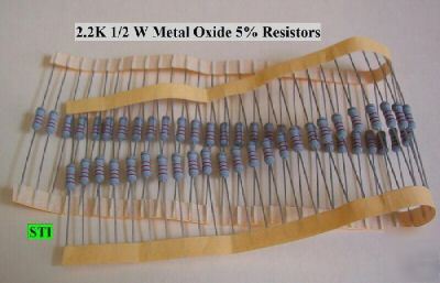 2.2K ohm 1/2 w .5W resistors 5% - lot of 25 - bonus 