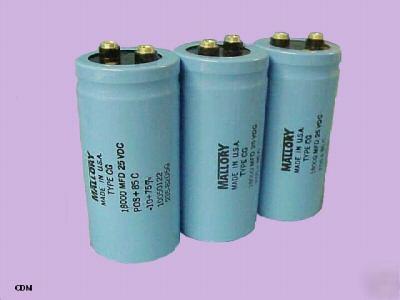 Capacitor, mallory cg 18000UF -10+75%, 25V electrolytic