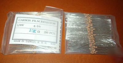 Lot of 200 resistors 10K ohm 1/8 w 5%,- bonus chart 