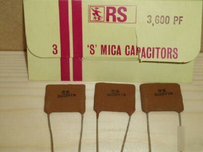 New pack of 3 rs 3,600PF 's' mica vintage capacitors - 