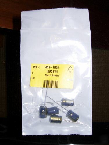 Panasonic 100UF/35V/105C radial e'lytic capacitor: 100