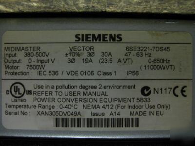 Siemens midimaster vector 6SE3221-7DS45 10HP 10 hp