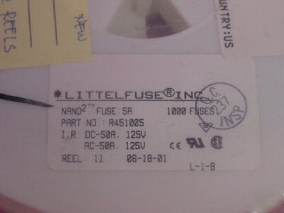 1000 pcs. littlefuse# R451005, 5A 125V fast nano 2 smf
