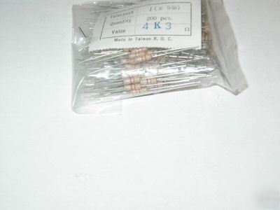 Carbon film resistors 4K3 ohm pk of 200
