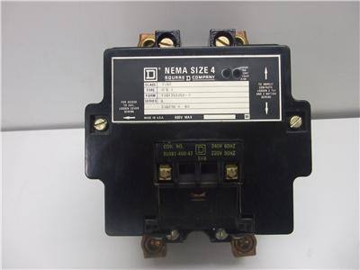 Square d motor starter / contactor sz 4 class 8502