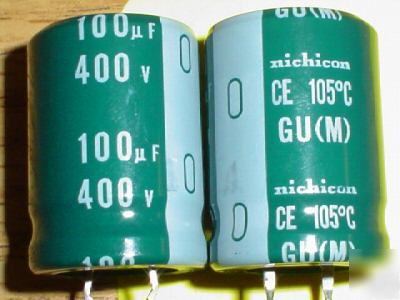 2 nichicon 400V 100UF 105C mini snap in capacitors 