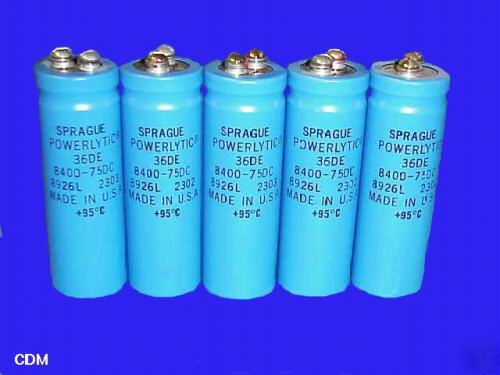 Capacitor, sprague 36DE, 8400UF 75VDC, electrolytic