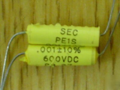 100P 600V .001UF sec axial mylar hi volt capacitor film