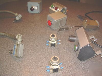 Lot allen bradley switches, buttons, boxes estops