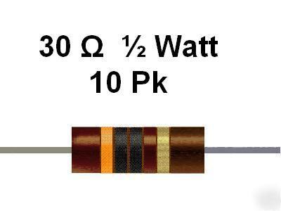 30 ohm 1/2 watt 5% carbon comp resistors (10PCS)
