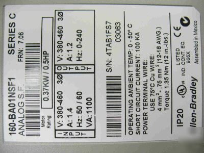 Allen bradley 160-BA01NSF1P1 frequency drive Â½hp 480V3P