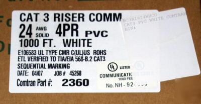 Category 3 pvc cmr CAT3 comtran cat 3 white 