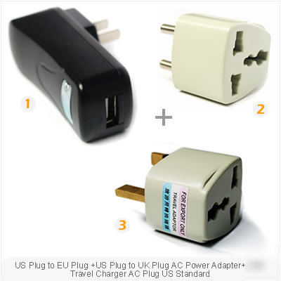 Eu uk ac plug+us usb wall charger for cellphone/MP3/MP4