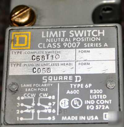 Square d - neutral position 9007 limit switch C68T10 