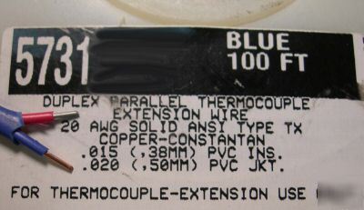 Thermocouple wire 20 awg type tx solid pvc 100 ft 