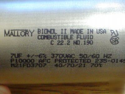 New 1 mallory 370V 7UF a/c motor run capacitor 