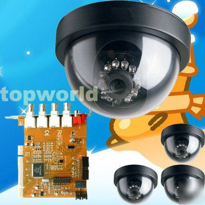 Four color ir dome cameras +4 power+ 4-ch dvr card