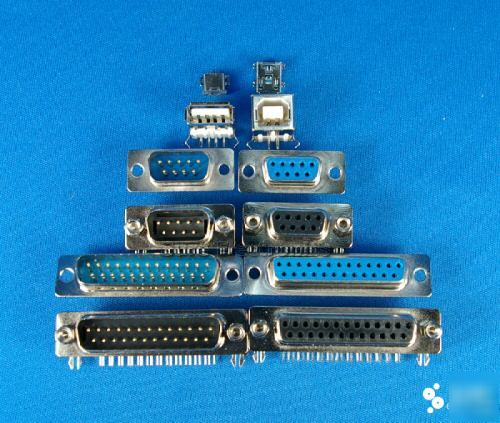 Db 9/25 (m/f)pcb mount/solder connector and usb (a/b)