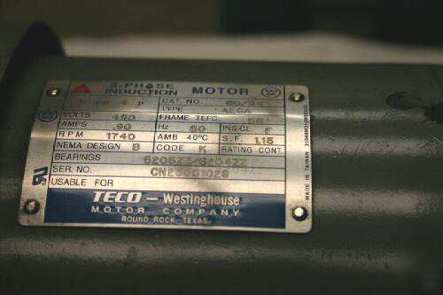 Teco westinghouse motor, 0.5 hp