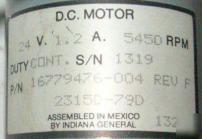 Indiana general 5450 rpm, 24 vdc motor-tachometer