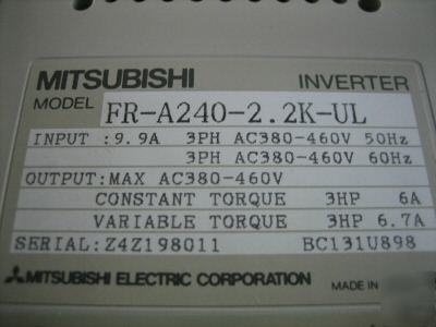 Mitsubishi/freqrol fr-A240-2.2K-ul inverter fr-a rem