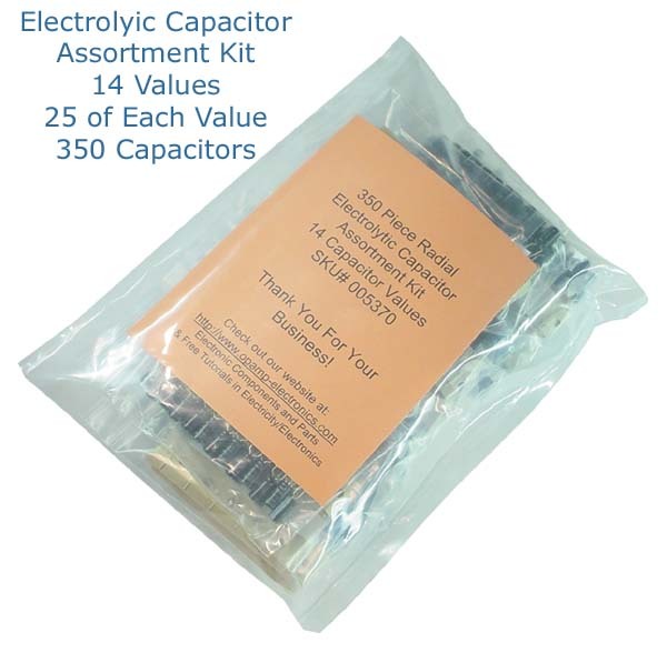 Assortment kit radial electrolytic capacitors 14 values