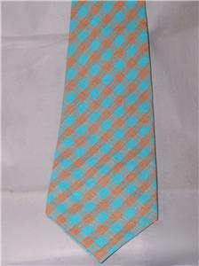 Vintage mens cotton gingham blue & orange retro tie