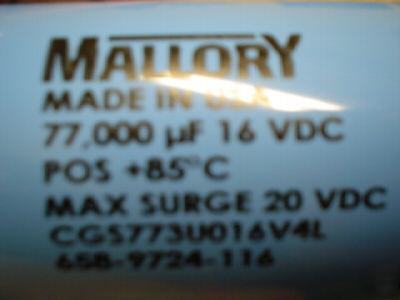 New 2PCS mallory 16V 77000UF computer grade capacitors 