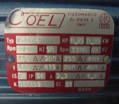 Coel asynchronous self braking 3 phase motor F80B6