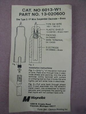 Magnetek type e-1S electrode #13-020600 / cat # 6013-W1