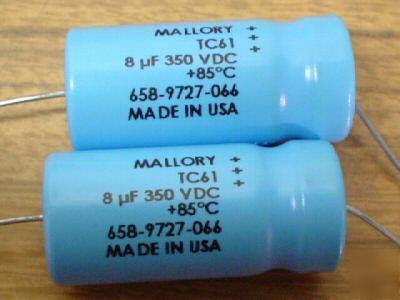 New 10 mallory 350V 8UF axial capacitors 