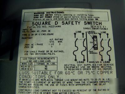 Square d heavy-duty safety switch m/n: h-221-awk - 